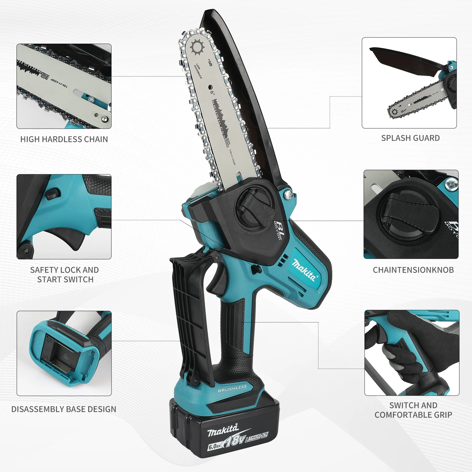 Mini Electric Chainsaw 6 Inch - Ahşap İşleme için Kablosuz Zincirli Testere,