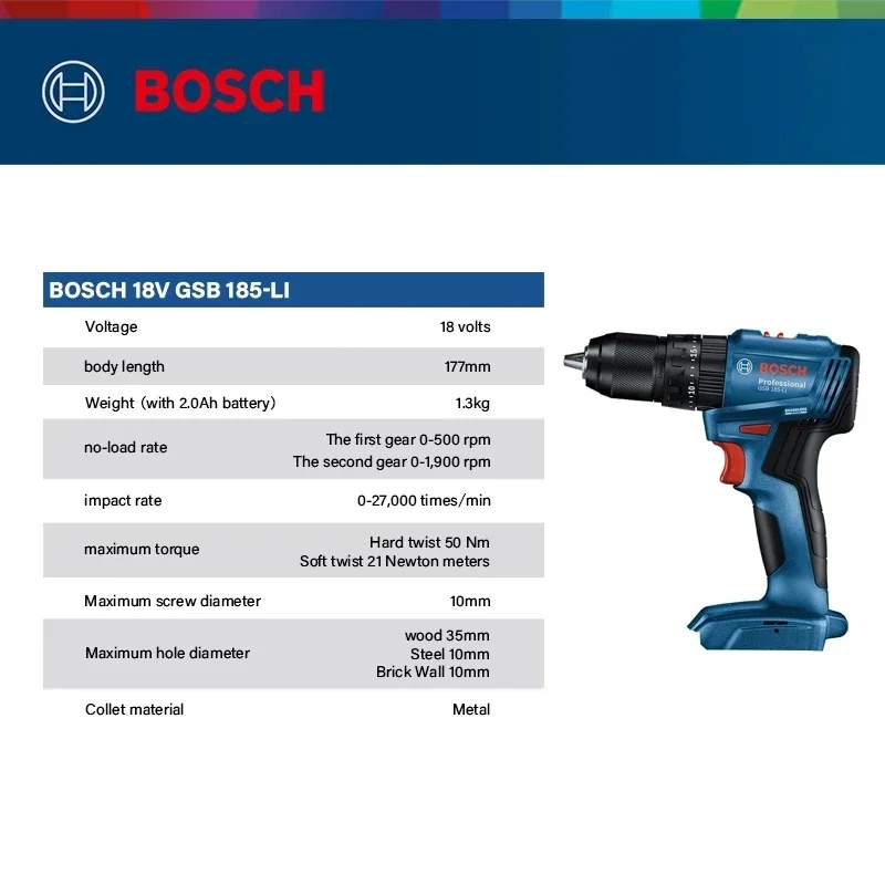 Bosch GSB 185-LI 18V Fırçasız, - Brushless Cordless Electric Drill 18V incelemesi ve fiyatı
